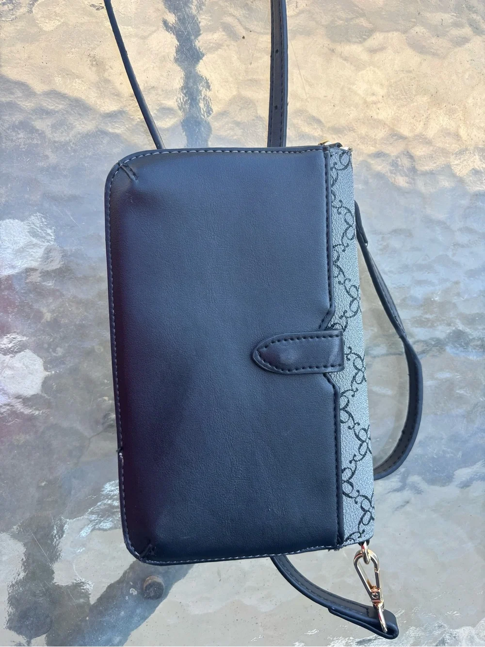 Nine West Gray and Black Logo Pattern Crossbody Wallet